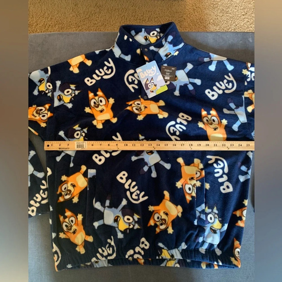 Adult Bluey & Bingo Blue & Orange Fleece Long Sleeve 3/4 Button Pull Over Sz M - Picture 7 of 9